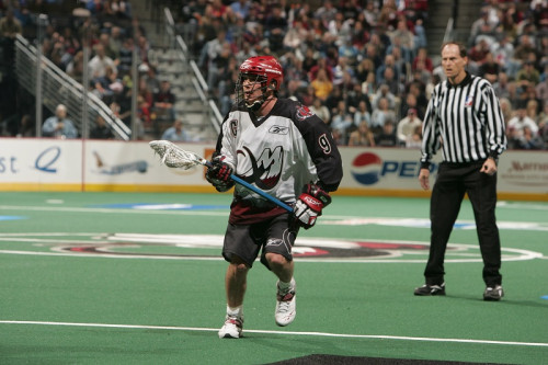 December 30, 2006  Gavin Prout #9  of  the Colorado Mammoth with 20-15 victory over the visiting Rochester Knighthawks at the Pepsi Center in Denver, Colorado.