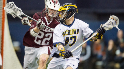 The University of Michigan men's lacrosse team defeats Colgate, 9-8, at Oosterbaan Fieldhouse in Ann Arbor, Mich., on Feb. 14, 2016.