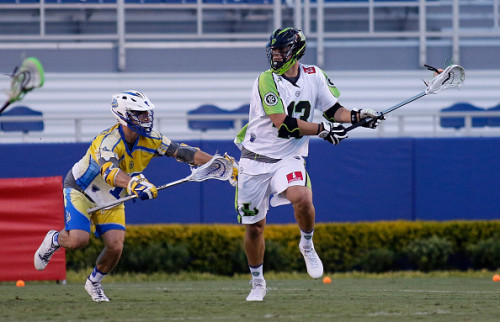 BOCA RATON, FL - JUNE 26: Ryan Walsh #43 of the New York Lizards looks to pass against a Florida Launch defender at FAU Stadium on June 26, 2015 in Boca Raton, Florida. (Photo by Joe Skipper/Getty Images)