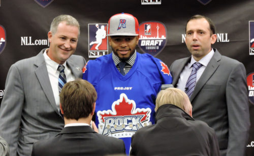 Latrell Harris with Jamie Dawick and Matt Sawyer at the 2016 NLL Draft