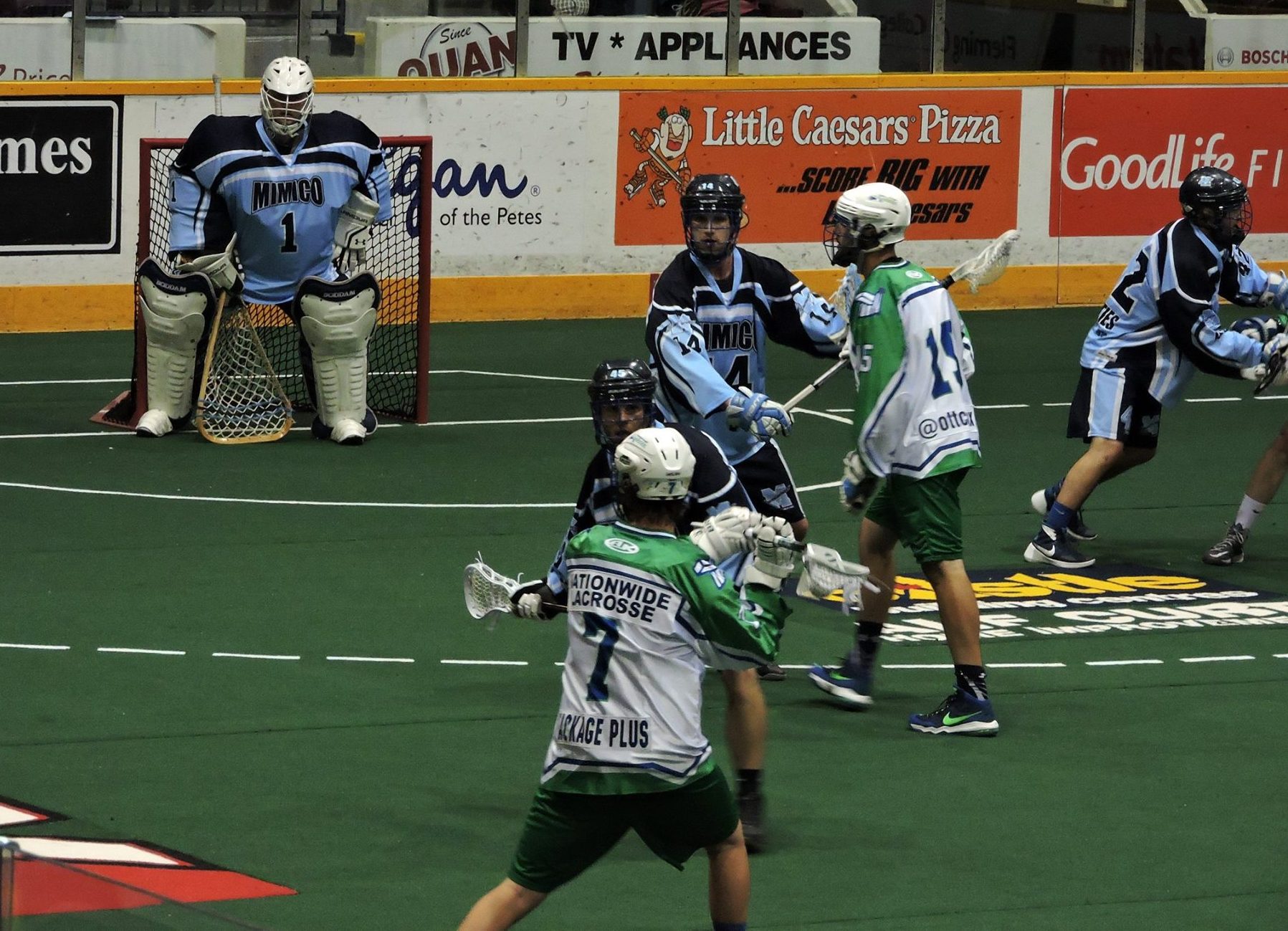 Cam Milligan of the Peterborough Lakers looks for a shot on the Mimico Mountaineers in OJALL action, June 6, 2017. (Photo credit: Anna Taylor)