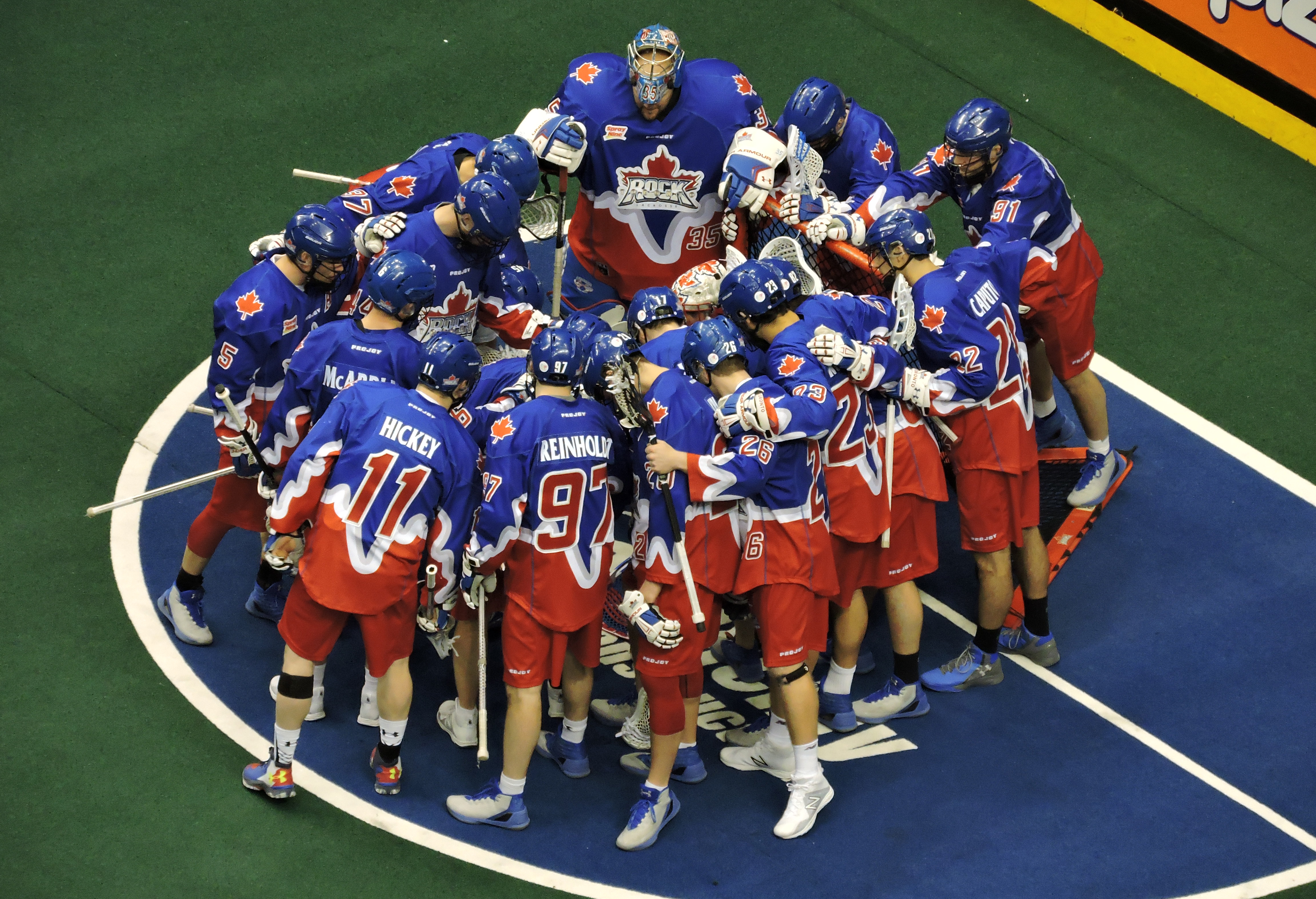 The Toronto Rock prepare to host the Calgary Roughnecks on March 11, 2017 at the Air Canada Centre. (Photo credit: Anna Taylor)