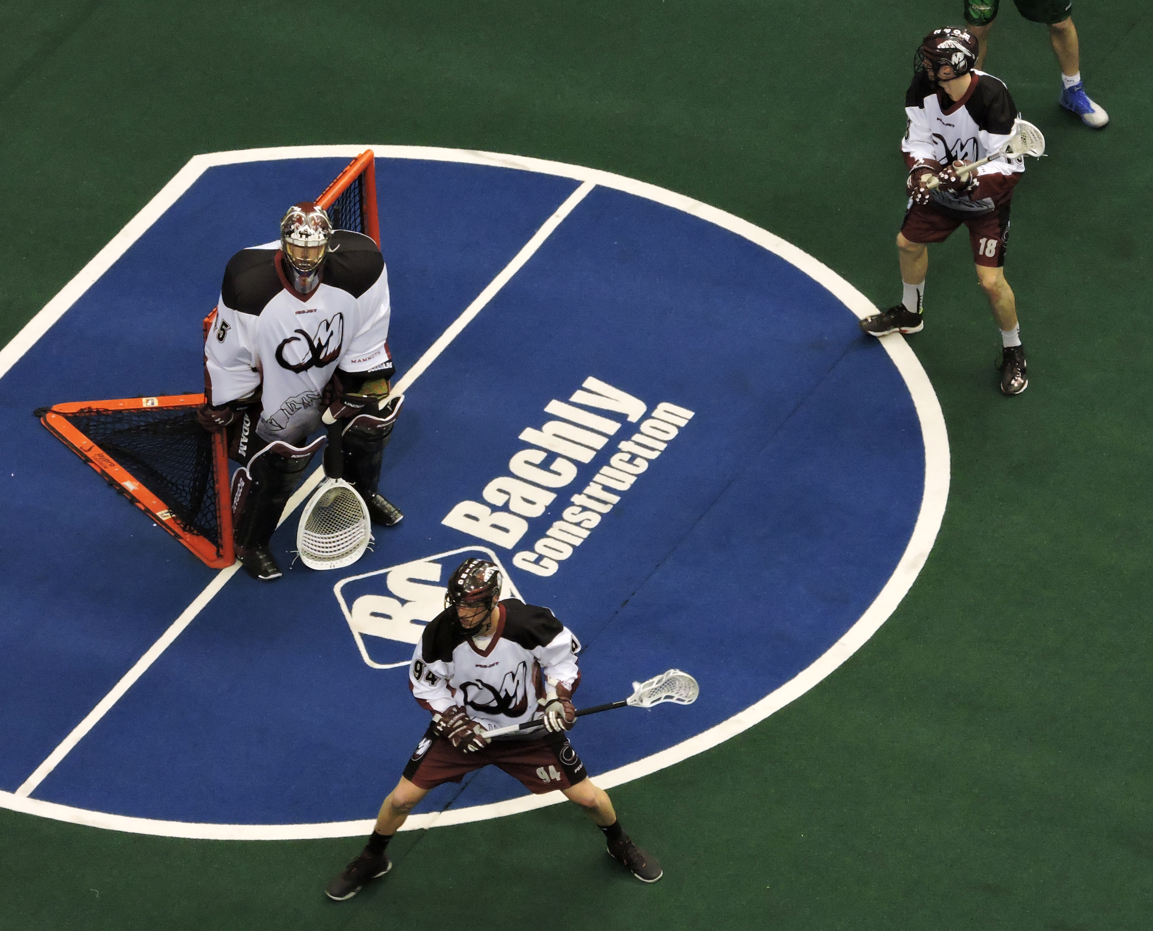 Peterborough natives Bryce Sweeting (94) and Robert Hope (18) of the Colorado Mammoth play at the Air Canada Centre on March 17, 2017. (Photo credit: Anna Taylor)