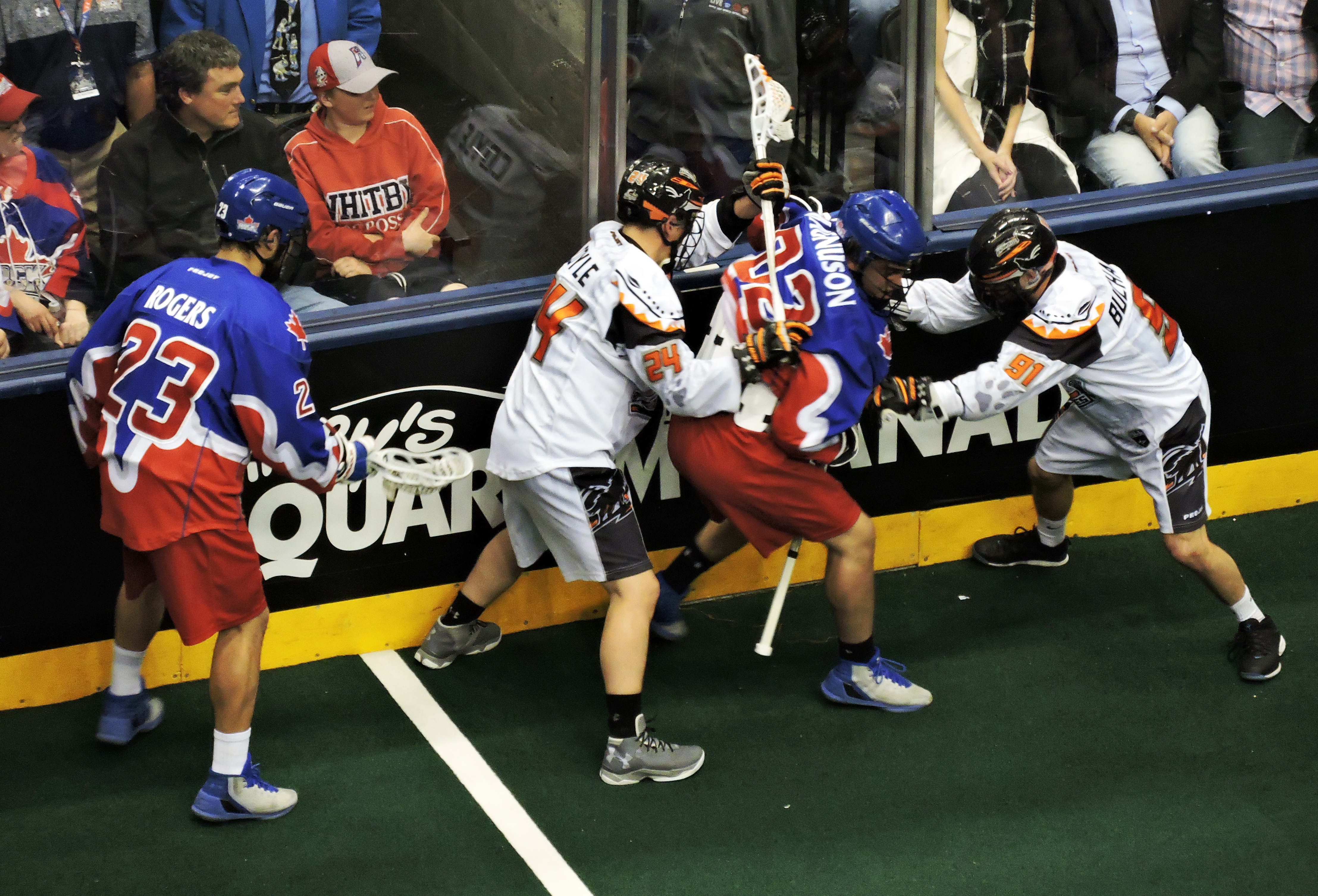 The Toronto Rock and New England Black Wolves clash in their east division semi-final at the Air Canada Centre on Saturday, May 6, 2017. (Photo credit: Anna Taylor)