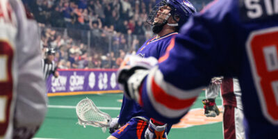 Clarke Petterson celebrates a goal for the Thunderbirds as teammate Randy Staats looks on.