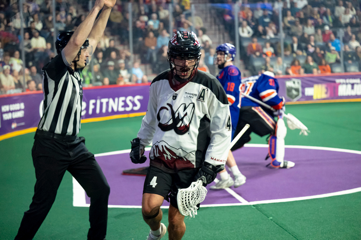 Will Malcolm celebrates a goal as his Colorado Mammoth defeated the Halifax Thunderbirds 11-6 on Friday night at the Scotiabank Centre in Halifax.